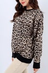 Kadın Leopar Baskılı Kalın Sweatshirt