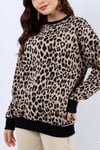 Kadın Leopar Baskılı Kalın Sweatshirt