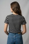 Kadın Slim Fit Dar Kesim Siyah Beyaz Çizgili Kısa Kollu Tişört