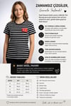 Kadın Slim Fit Dar Kesim Türk Bayrağı Baskılı Siyah Beyaz Çizgili Kısa Kollu Tişört