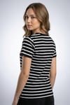 Kadın Slim Fit Dar Kesim Türk Bayrağı Baskılı Siyah Beyaz Çizgili Kısa Kollu Tişört