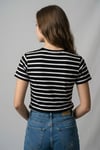 Kadın Slim Fit Dar Kesim Türk Bayrağı Baskılı Siyah Beyaz Çizgili Kısa Kollu Tişört