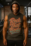 Siyah Erkek Kapüşonlu Antrenman Sporcu Atleti Oversize Yıkamalı RockThatBody Baskılı Kolsuz T-Shirt