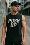 Siyah Erkek Pamuklu Antrenman Sporcu Atleti Oversize Yıkamalı Push Up Baskılı Kolsuz T-Shirt