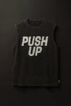 Siyah Erkek Pamuklu Antrenman Sporcu Atleti Oversize Yıkamalı Push Up Baskılı Kolsuz T-Shirt