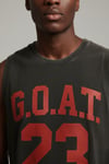 Siyah Erkek Pamuklu Antrenman Sporcu Atleti Oversize Yıkamalı Goat 23 Baskılı Kolsuz T-Shirt