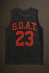 Siyah Erkek Pamuklu Antrenman Sporcu Atleti Oversize Yıkamalı Goat 23 Baskılı Kolsuz T-Shirt