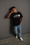 Siyah Oversize Evolution Baskılı Unisex Tişört