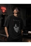 Anime Solo Leveling Sung Jin-woo Unisex Siyah Yıkamalı Retro Tişört - T-Shirt