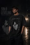 Anime Solo Leveling Sung Jin-woo Unisex Siyah Yıkamalı Retro Tişört - T-Shirt