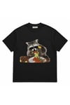 Çiğ Köfte Yiyen Cool Rakun Baskılı Funny Meme Siyah Unisex Pamuklu Tişört - T-Shirt