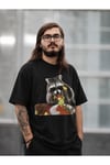 Çiğ Köfte Yiyen Cool Rakun Baskılı Funny Meme Siyah Unisex Pamuklu Tişört - T-Shirt