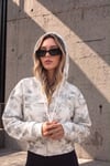 Crop Model Fermuarlı Kapüşonlu Galaktik Desen Yıkamalı Kalın Kumaş Kısa Sweatshirt Hırka - Hırka & Sweatshirt