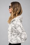 Crop Model Fermuarlı Kapüşonlu Galaktik Desen Yıkamalı Kalın Kumaş Kısa Sweatshirt Hırka - Hırka & Sweatshirt