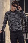Erkek Gri Siyah Kamuflaj Desenli Bisiklet Yaka Uzun Kollu 2 İplik Sweatshirt - Hırka & Sweatshirt
