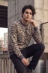 Erkek Kahverengi Bej Gri Kamuflaj Desenli Bisiklet Yaka Uzun Kollu 2 İplik Sweatshirt - Hırka & Sweatshirt