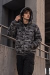 Erkek Kahverengi Bej Gri Kamuflaj Desenli Fermuarlı Kapüşonlu Kanguru Cepli 2 İplik Sweatshirt Hırka - Hırka & Sweatshirt