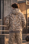Erkek Kahverengi Bej Gri Kamuflaj Desenli Fermuarlı Kapüşonlu Kanguru Cepli 2 İplik Sweatshirt Hırka - Hırka & Sweatshirt