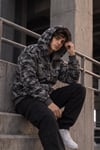 Erkek Kahverengi Bej Gri Kamuflaj Desenli Fermuarlı Kapüşonlu Kanguru Cepli 2 İplik Sweatshirt Hırka - Hırka & Sweatshirt