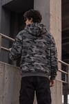 Erkek Kahverengi Bej Gri Kamuflaj Desenli Fermuarlı Kapüşonlu Kanguru Cepli 2 İplik Sweatshirt Hırka - Hırka & Sweatshirt