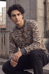 Erkek Kahverengi Bej Gri Kamuflaj Desenli Bisiklet Yaka Uzun Kollu 2 İplik Sweatshirt - Hırka & Sweatshirt