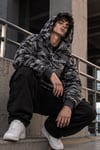 Erkek Kahverengi Bej Gri Kamuflaj Desenli Fermuarlı Kapüşonlu Kanguru Cepli 2 İplik Sweatshirt Hırka - Hırka & Sweatshirt