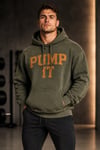Haki Yeşil Erkek 3 İplik Şardonlu Kapüşonlu Hoodie – Pump It Baskılı Oversize Kanguru Cepli Sweatshirt - Sweatshirt