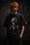 Siyah Yıkamalı Bleach Anime Ichigo Hollow Mask Unisex T-Shirt - T-Shirt