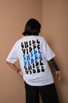 Unisex Beyaz Oversize Chill Vibes Baskılı Techno Tişört
