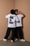 Unisex Beyaz Oversize Rave All Night Baskılı Techno Tişört