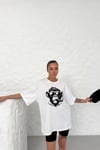 Unisex Beyaz Oversize Techno Maymun Baskılı Tişört