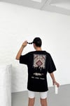 Unisex Siyah Oversize Halı Kilim Travel Desenli Techno Tişört