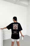 Unisex Siyah Oversize Halı Kilim Travel Desenli Techno Tişört