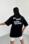 Unisex Siyah Oversize No War More Techno Baskılı Tişört