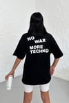 Unisex Siyah Oversize No War More Techno Baskılı Tişört