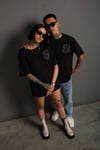 Unisex Siyah Oversize Ördek Baskılı Techno Tişört
