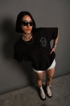 Unisex Siyah Oversize Ördek Baskılı Techno Tişört