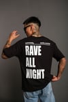 Unisex Siyah Oversize Rave All Night Baskılı Tişört