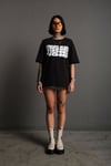 Unisex Siyah Oversize Techno Baskılı Tişört