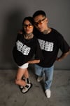 Unisex Siyah Oversize Techno Baskılı Tişört