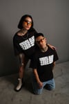 Unisex Siyah Oversize Techno Baskılı Tişört