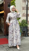 Çiçek Desenli Tencel Elbise - Lila