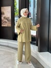 Düğme Detaylı Tencel Pantolonlu Takım - Yağ Yeşili