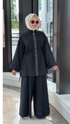 İnci Detaylı Tencel Pantolonlu Takım - Siyah