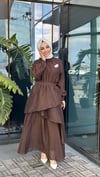 Kat Kat Volan Detaylı Tencel Elbise - Kahverengi