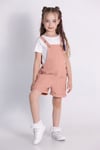 Kız Çocuk Gabardin Şortlu Tulum Pudra 4-9 Yaş