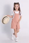 Kız Çocuk Gabardin Şortlu Tulum Pudra 4-9 Yaş