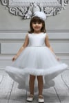 Kız Çocuk Tüylü Asimetrik Tül Abiye Elbise - Beyaz