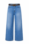KEMERLİ WIDE LEG JEAN - MAVİ