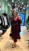 Bordo Kravuze Yaka Kemerli Saten Elbise